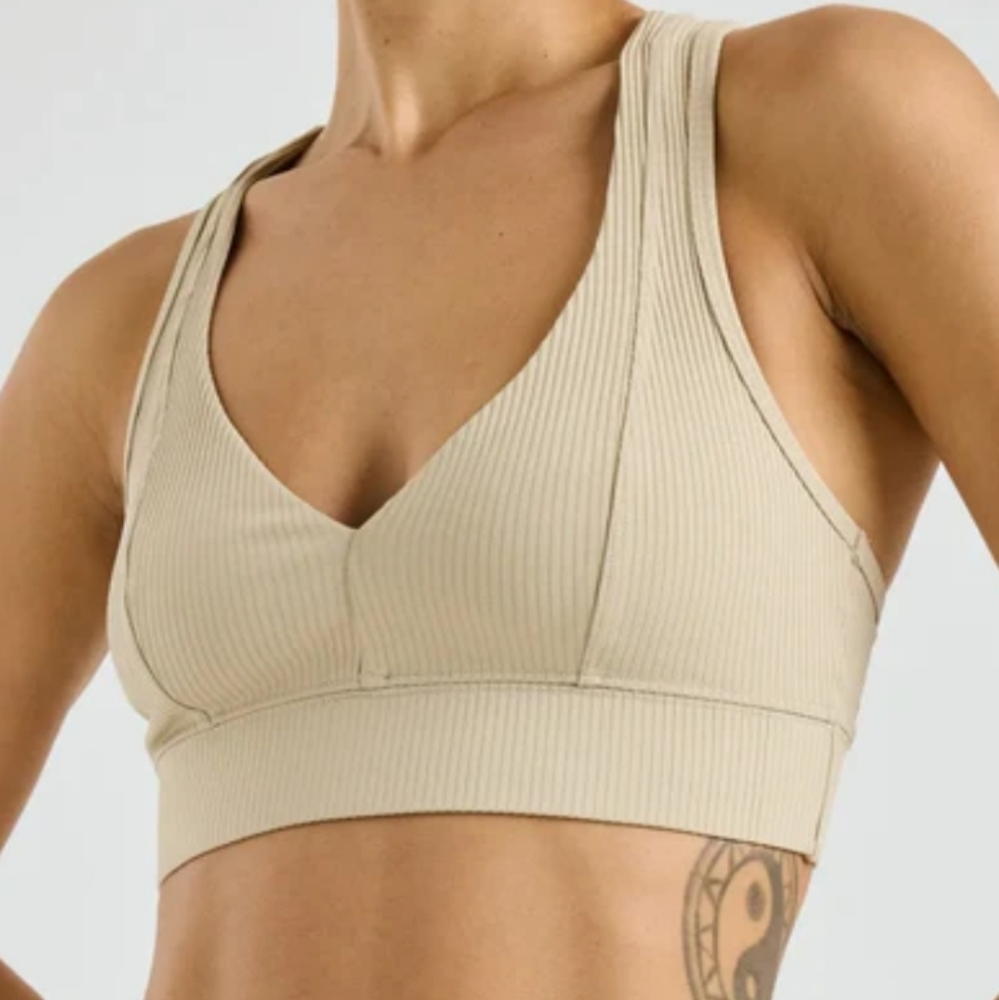 Year Of Ours Tess Beige Ribbed Sports Bra